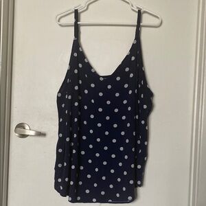 Polka Dot Sleeveless Top - Navy and White